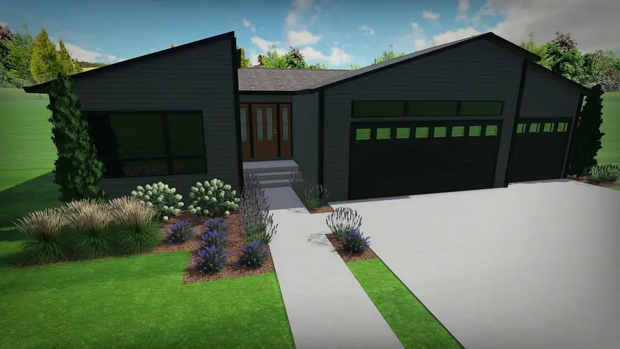 Foundation planting design for a modern dark-sided home