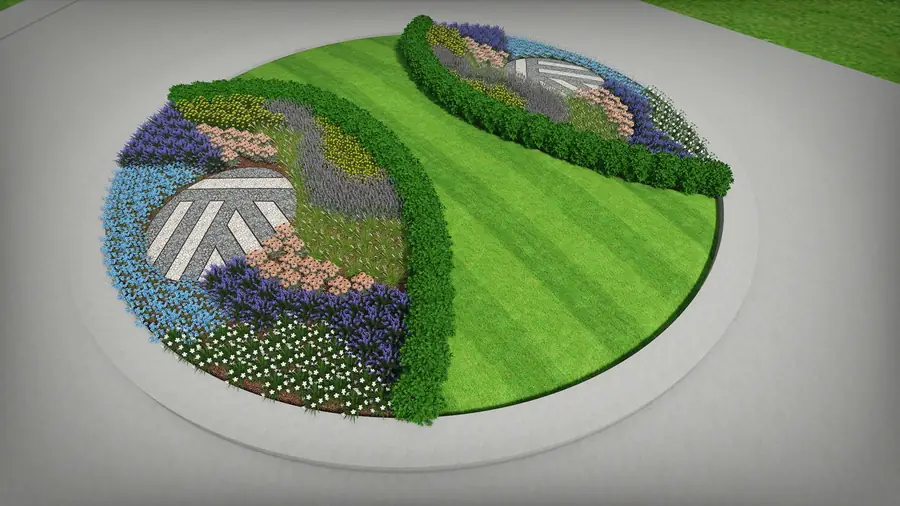 Circular island planting bed rendering